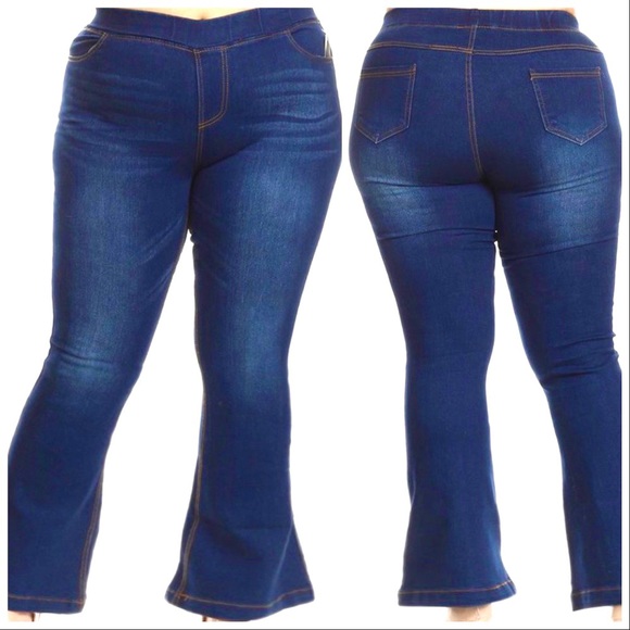Denim Flare Leg Pull On Jeans Small-3X - Picture 2 of 3